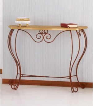 Consolle in ferro battuto con piano in legno R.04016