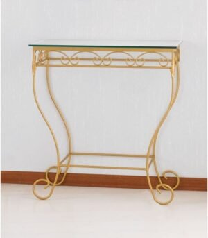 Consolle in ferro battuto con piano in vetro R.04014