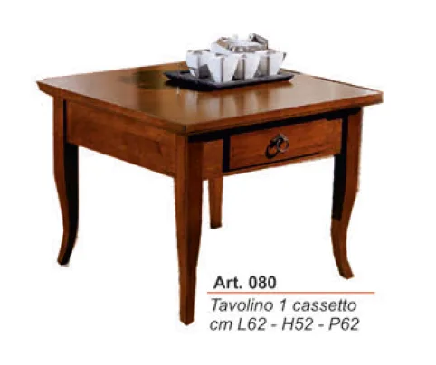Tavolino quadrato con cassetto in legno ART.080