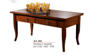 Tavolino rettangolare con 2 cassetti in legno ART.082