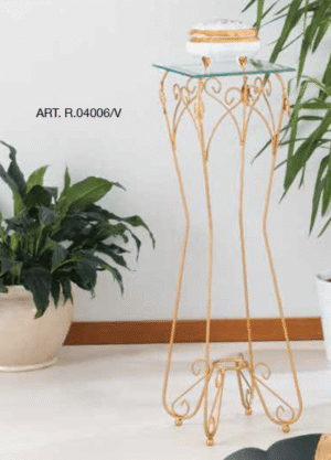 Alzatina in ferro battuto con piano in vetro H. 98 cm R.04006/V