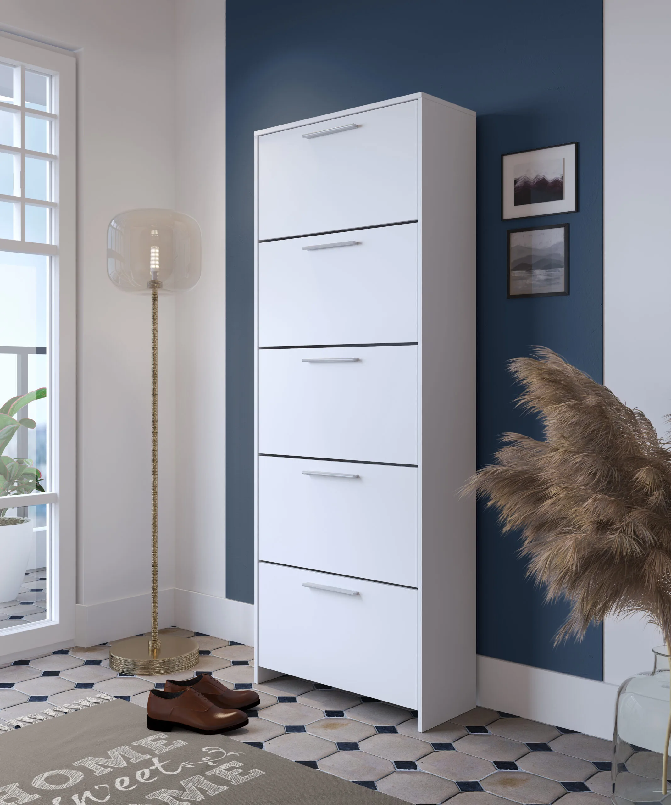 Scarpiera 5 ante doppia profondit&agrave; L 70 x P 29 x H 187 cm bianco
