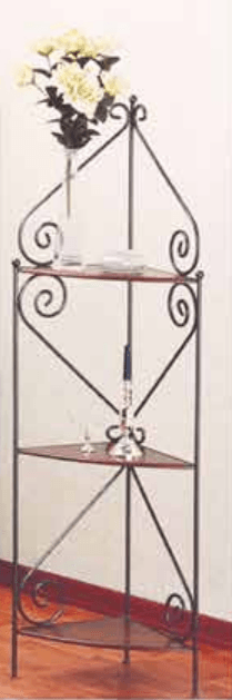 Etagere angoliera in ferro battuto 28x28 con ripiani in legno R.0649