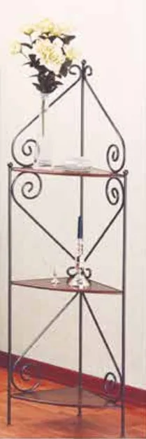 Etagere angoliera in ferro battuto 28x28 con ripiani in legno R.0649