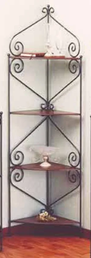 Etagere angoliera in ferro battuto R.0650 con ripiani in legno R.0650