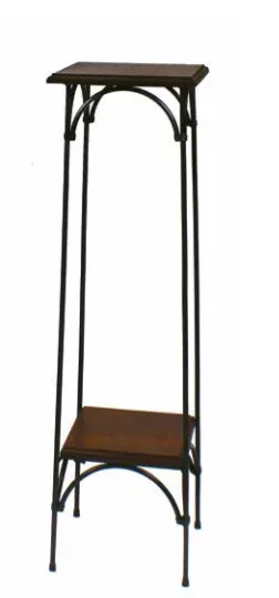 Alzatina ferro battuto 30x30 H. 98 cm con ripiani in legno R.04053