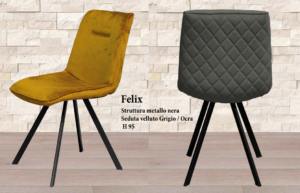Sedia Felix in velluto grigio o ocra