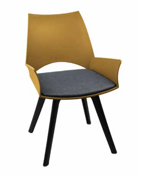 Sedia Afrodite senape in polipropilene con cuscino in tessuto