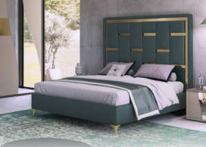 Letto contenitore Tosca in tessuto con inserti oro