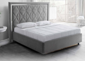 Letto contenitore Debora in tessuto con inserti effetto Argento